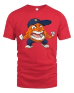 Angry Orange Mascot Cartoon Sports Fan Graphic T Shirt - red t-shirt on white background