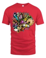 Colorful Art Supplies Creative Doodle Graphic T Shirt - red t-shirt on white background
