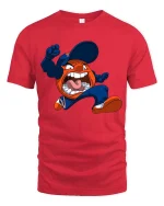 Angry Mascot Jumping Cartoon Sports Fan Graphic T Shirt - red t-shirt on white background