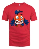 Funny Orange Mascot Baseball Cartoon Graphic T Shirt - red t-shirt on white background