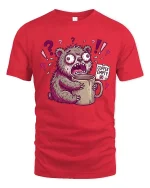 Funny Coffee Empty Bear Panic Cartoon Graphic T Shirt - red t-shirt on white background
