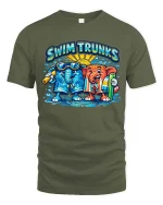 Swim Trunks Funny Elephant Summer Beach Graphic T Shirt - military green t-shirt on white background