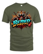 Bezdep Fierce Tiger Dice Street Style Graphic T Shirt - military green t-shirt on white background