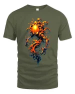 Flaming Pumpkin Spirit Dark Fantasy Graphic T Shirt - military green t-shirt on white background
