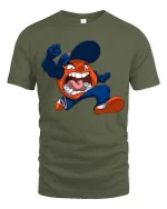 Angry Mascot Jumping Cartoon Sports Fan Graphic T Shirt - military green t-shirt on white background