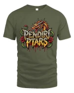 Pendir Ptars Dragon Fire Graphic T Shirt Bold Fantasy Streetwear Style - military green t-shirt on white background
