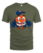 Funny Orange Mascot Baseball Cartoon Graphic T Shirt - military green t-shirt on white background