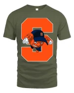 Bold S Mascot Cartoon Sports Fan Graphic T Shirt - military green t-shirt on white background