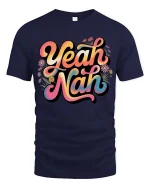 Yeah Nah Funny Aussie Slang Retro Vibes Graphic T Shirt - navy t-shirt on white background
