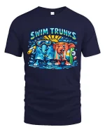 Swim Trunks Funny Elephant Summer Beach Graphic T Shirt - navy t-shirt on white background
