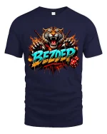 Bezdep Fierce Tiger Dice Street Style Graphic T Shirt - navy t-shirt on white background