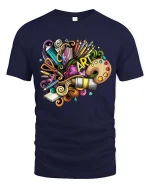 Colorful Art Supplies Creative Doodle Graphic T Shirt - navy t-shirt on white background