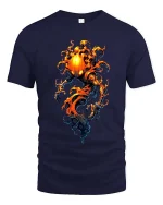 Flaming Pumpkin Spirit Dark Fantasy Graphic T Shirt - navy t-shirt on white background