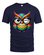 Colorful Owl With Glasses Cute Wink Graphic T Shirt - navy t-shirt on white background