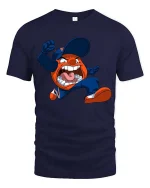 Angry Mascot Jumping Cartoon Sports Fan Graphic T Shirt - navy t-shirt on white background