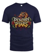Pendir Ptars Dragon Fire Graphic T Shirt Bold Fantasy Streetwear Style - navy t-shirt on white background