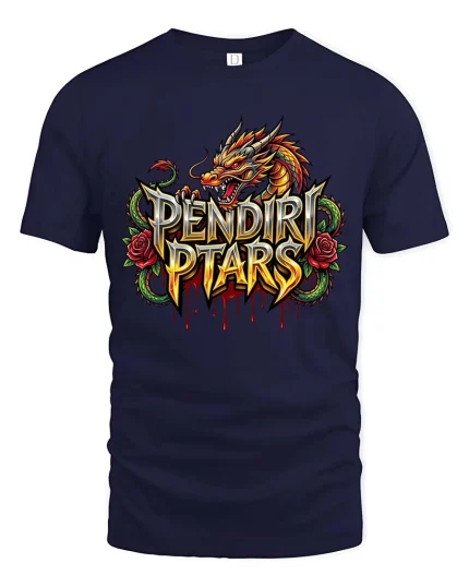 Pendir Ptars Dragon Fire Graphic T Shirt Bold Fantasy Streetwear Style - navy t-shirt on white background