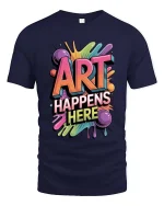 Art Happens Here Colorful Graphic T Shirt Creative Paint Splash Style - navy t-shirt on white background