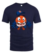 Funny Orange Mascot Baseball Cartoon Graphic T Shirt - navy t-shirt on white background