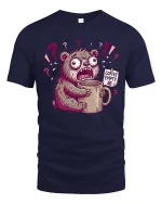 Funny Coffee Empty Bear Panic Cartoon Graphic T Shirt - navy t-shirt on white background