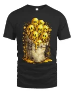 Cute Melting Ghost Characters Gold Style Graphic T Shirt Tee - black t-shirt on white background