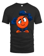 Cute Mascot Removing Hat Funny Graphic T Shirt Tee - black t-shirt on white background