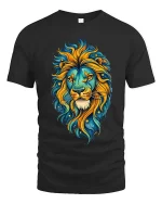 Colorful Lion Head Cosmic Art Graphic T Shirt Bold Style Tee - black t-shirt on white background