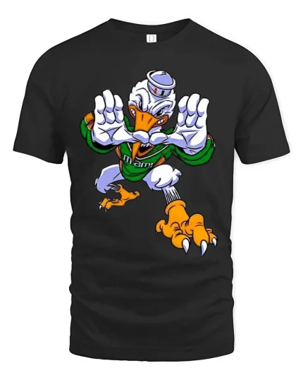 Fierce Cartoon Duck Mascot Football Style Graphic T Shirt Tee - black t-shirt on white background