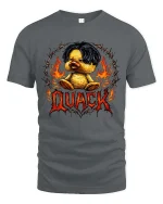 Funny Rock Style Duck Quack Graphic T Shirt Fire Metal Tee - gray t-shirt on white background