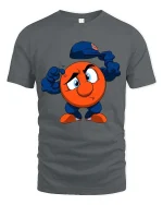 Cute Mascot Removing Hat Funny Graphic T Shirt Tee - gray t-shirt on white background