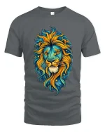 Colorful Lion Head Cosmic Art Graphic T Shirt Bold Style Tee - gray t-shirt on white background