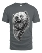 Angry Bear Roar Claw Attack Realistic Drawing T Shirt Graphic Tee - gray t-shirt on white background