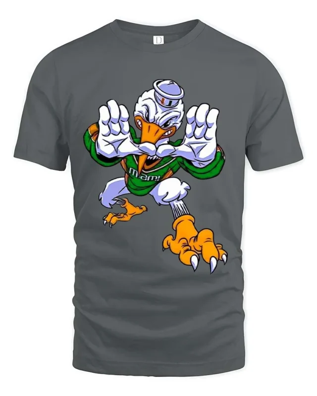 Fierce Cartoon Duck Mascot Football Style Graphic T Shirt Tee - gray t-shirt on white background