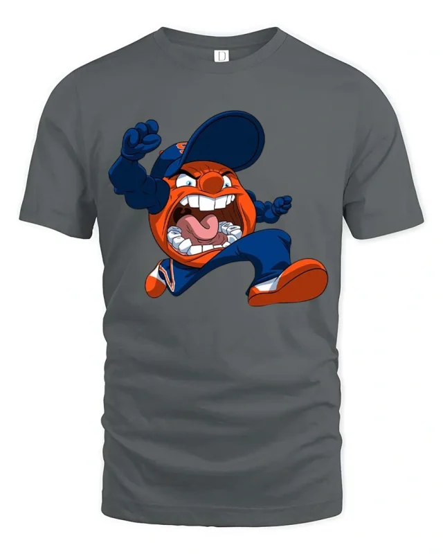 Wild Shouting Mascot Character Cartoon Graphic T Shirt Tee - gray t-shirt on white background