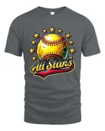 All Stars Softball Graphic T Shirt Golden Ball Sports Tee - gray t-shirt on white background