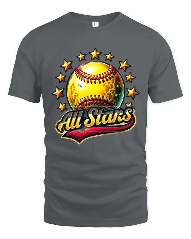 All Stars Softball Graphic T Shirt Golden Ball Sports Tee - gray t-shirt on white background
