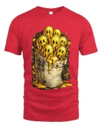 Cute Melting Ghost Characters Gold Style Graphic T Shirt Tee - red t-shirt on white background