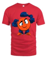 Cute Mascot Removing Hat Funny Graphic T Shirt Tee - red t-shirt on white background