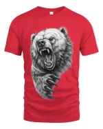 Angry Bear Roar Claw Attack Realistic Drawing T Shirt Graphic Tee - red t-shirt on white background