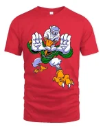 Fierce Cartoon Duck Mascot Football Style Graphic T Shirt Tee - red t-shirt on white background