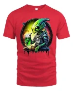 Funny Alien Drinking Beer Space Art Graphic T Shirt Tee - red t-shirt on white background