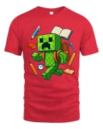 Pixel Monster Student School Supplies Cartoon Graphic T Shirt Tee - red t-shirt on white background