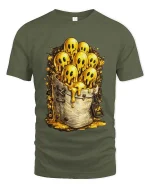 Cute Melting Ghost Characters Gold Style Graphic T Shirt Tee - military green t-shirt on white background