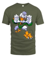 Fierce Cartoon Duck Mascot Football Style Graphic T Shirt Tee - military green t-shirt on white background