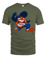 Wild Shouting Mascot Character Cartoon Graphic T Shirt Tee - military green t-shirt on white background