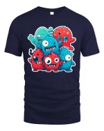 Funny Little Monster Squad Cartoon Style Graphic T Shirt Tee - navy t-shirt on white background