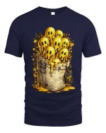 Cute Melting Ghost Characters Gold Style Graphic T Shirt Tee - navy t-shirt on white background