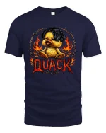 Funny Rock Style Duck Quack Graphic T Shirt Fire Metal Tee - navy t-shirt on white background