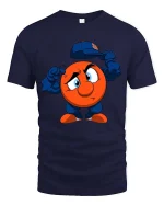 Cute Mascot Removing Hat Funny Graphic T Shirt Tee - navy t-shirt on white background