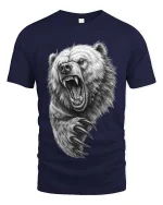Angry Bear Roar Claw Attack Realistic Drawing T Shirt Graphic Tee - navy t-shirt on white background